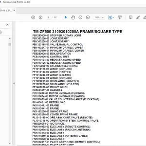 Tadano Cargo Crane TM-ZF500 31093010250A FRAMESQUARE TYPE Parts Manual - PDF
