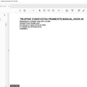 Tadano Cargo Crane TM-ZF500 31093010370A FRAME/STD,MANUAL,HOOK-IN Parts Manual  - PDF DOWNLOAD