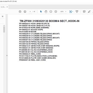 Tadano Cargo Crane TM-ZF500 31093020130 BOOM4 SECT.,HOOK-IN Parts Manual