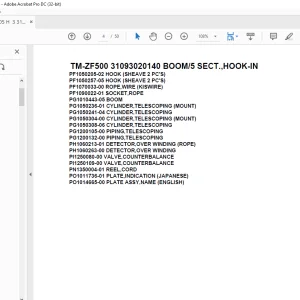 Tadano Cargo Crane TM-ZF500 31093020140 BOOM5 SECT.,HOOK-IN Parts Manual - PDF