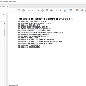 Tadano Cargo Crane TM-ZR230 41110220110 BOOM2 SECT.,HOOK-IN Parts Manual