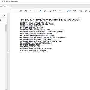 Tadano Cargo Crane TM-ZR230 41110220430 BOOM/4 SECT.,NAVI.HOOK Parts Manual PDF