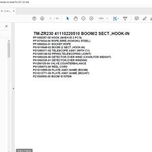 Tadano Cargo Crane TM-ZR230 41110220510 BOOM/2 SECT.,HOOK-IN Parts Manual - PDF