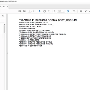 Tadano Cargo Crane TM-ZR230 41110220530 BOOM4 SECT.,HOOK-IN Parts Manual PDF