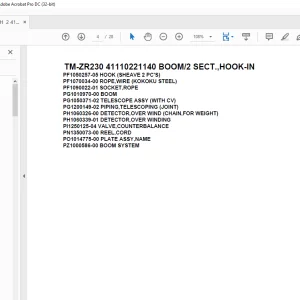 Tadano Cargo Crane TM-ZR230 41110221140 BOOM2 SECT.,HOOK-IN  Parts Manual - PDF