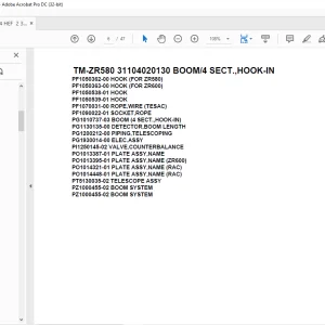 Tadano Cargo Crane TM-ZR230 TM-ZR580 31104020130 BOOM4 SECT.,HOOK-IN Parts Manual PDF