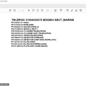 Tadano Cargo Crane TM-ZR500 31094020070 BOOM/4 SECT.,MARINE Parts Manual - PDF DOWNLOAD