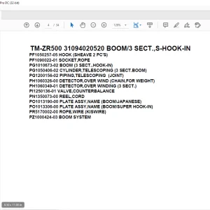 Tadano Cargo Crane TM-ZR500 31094020520 BOOM/3 SECT.,S-HOOK-IN Parts Manual - PDF DOWNLOAD