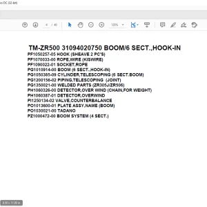 Tadano Cargo Crane TM-ZR500 31094020750 BOOM6 SECT.,HOOK-IN Parts Manual - PDF DOWNLOAD