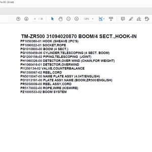 Tadano Cargo Crane TM-ZR500 31094020870 BOOM/4 SECT.,HOOK-IN Parts Manual - PDF DOWNLOAD