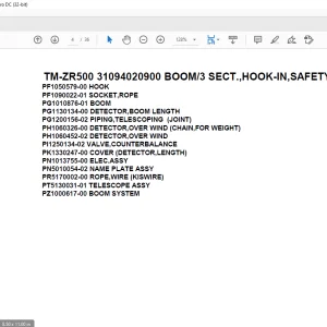 Tadano Cargo Crane TM-ZR500 31094020900 BOOM/3 SECT.,HOOK-IN,SAFETY EYES Parts Manual