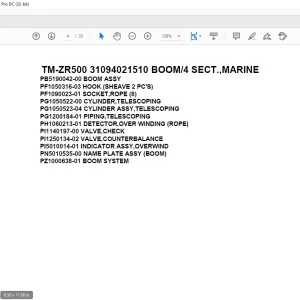 Tadano Cargo Crane TM-ZR500 31094021510 BOOM4 SECT.,MARINE Parts Manual - PDF DOWNLOAD