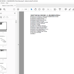 Tadano Crane 33037190104 5 BOOM + 2 JIB,2M2D,KF90-4 Parts Manual PDF