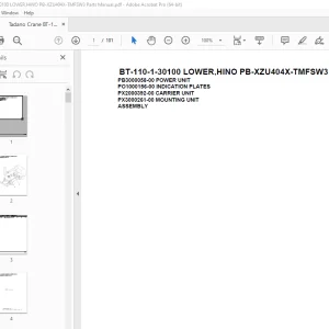 Tadano Crane BT-110-1-30100 LOWER,HINO PB-XZU404X-TMFSW3 Parts Manual PDF