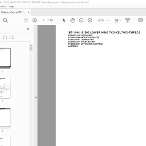 Tadano Crane BT-110-1-31500 LOWER,HINO TKG-XZU700X-TMFSD3 Parts Manual PDF