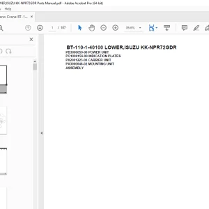 Tadano Crane BT-110-1-40100 LOWER,ISUZU KK-NPR72GDR Parts Manual PDF