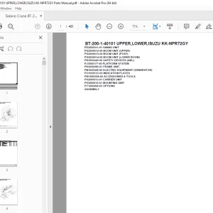 Tadano Crane BT-200-1-40101 UPPER,LOWER,ISUZU KK-NPR72GY Parts Manual PDF