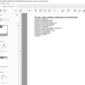 Tadano Crane BT-200-1-40201 UPPER,LOWER,ISUZU KK-NPR72GDR Parts Manual PDF