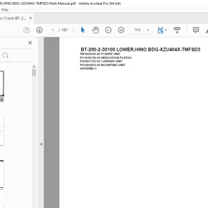 Tadano Crane BT-200-2-30100 LOWER,HINO BDG-XZU404X-TMFSD3 Parts Manual PDF