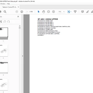 Tadano Crane BT-400-1-00004 UPPER Parts Manual - PDF DOWNLOAD