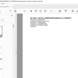 Tadano Crane BT-400-1-20100 LOWER,MITSUBISHI KL-FV50MTZ Parts Manual PDF