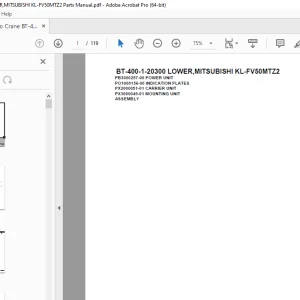 Tadano Crane BT-400-1-20300 LOWER,MITSUBISHI KL-FV50MTZ2 Parts Manual PDF