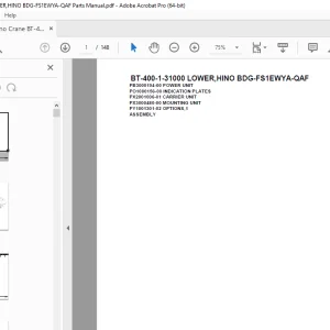Tadano Crane BT-400-1-31000 LOWER,HINO BDG-FS1EWYA-QAF Parts Manual PDF