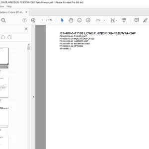 Tadano Crane BT-400-1-31100 LOWER,HINO BDG-FS1EWYA-QAF Parts Manual PDF