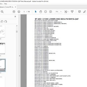 Tadano Crane BT-400-1-31300 LOWER,HINO BDG-FS1EWYA-QAF Parts Manual PDF