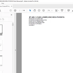 Tadano Crane BT-400-1-31400 LOWER,HINO BDG-FS1EWYA Parts Manual PDF