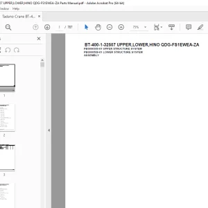 Tadano Crane BT-400-1-32507 UPPER,LOWER,HINO QDG-FS1EWEA-ZA Parts Manual PDF