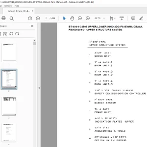 Tadano Crane BT-400-1-32806 UPPER,LOWER,HINO 2DG-FS1EWHA-DBAAA Parts Manual PDF