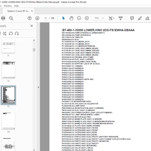 Tadano Crane BT-400-1-33000 LOWER,HINO 2DG-FS1EWHA-DBAAA Parts Manual PDF