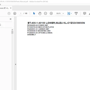 Tadano Crane BT-400-1-40100 LOWER,ISUZU KL-CYZ52V3WX5N Parts Manual PDF
