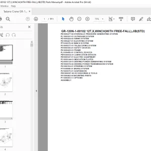 Tadano Crane GR-120N-1-00102 12T,X,WINCH(WITH FREE-FALL),JIB(STD) Parts Manual PDF