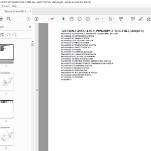 Tadano Crane GR-120N-1-00107 4.9T,H,WINCH(W/O FREE-FALL),JIB(STD) Parts Manual PDF