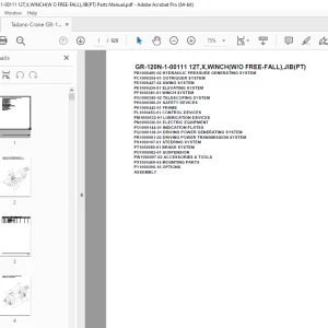 Tadano Crane GR-120N-1-00111 12T,X,WINCH(W/O FREE-FALL),JIB(PT) Parts Manual PDF