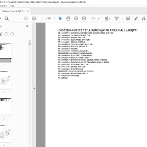 Tadano Crane GR-120N-1-00112 12T,X,WINCH(WITH FREE-FALL),JIB(PT) Parts Manual PDF