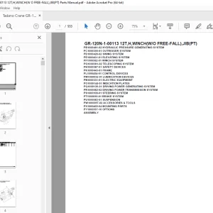 Tadano Crane GR-120N-1-00113 12T,H,WINCH(W/O FREE-FALL),JIB(PT) Parts Manual PDF
