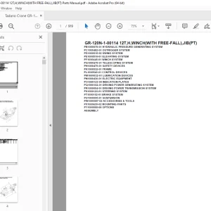 Tadano Crane GR-120N-1-00114 12T,H,WINCH(WITH FREE-FALL),JIB(PT) Parts Manual PDF