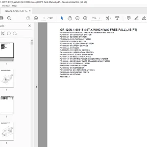 Tadano Crane GR-120N-1-00115 4.9T,X,WINCH(W/O FREE-FALL),JIB(PT) Parts Manual PDF