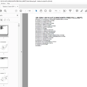 Tadano Crane GR-120N-1-00116 4.9T,X,WINCH(WITH FREE-FALL),JIB(PT) Parts Manual PDF