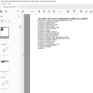 Tadano Crane GR-120N-1-00118 4.9T,H,WINCH(WITH FREE-FALL),JIB(PT) Parts Manual PDF