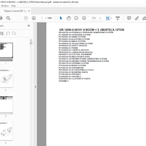 Tadano Crane GR-120N-2-00101 6 BOOM + 2 JIB(STD),X,12TON Parts Manual PDF
