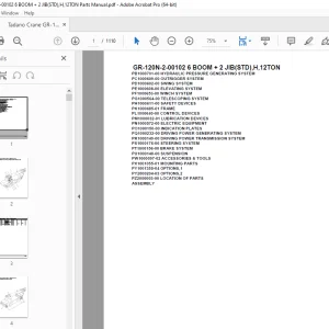 Tadano Crane GR-120N-2-00102 6 BOOM + 2 JIB(STD),H,12TON Parts Manual PDF