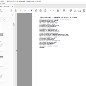 Tadano Crane GR-120N-2-00112 6 BOOM + 2 JIB(PT),H,12TON Parts Manual PDF