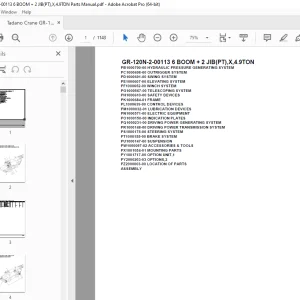 Tadano Crane GR-120N-2-00113 6 BOOM + 2 JIB(PT),X,4.9TON Parts Manual PDF