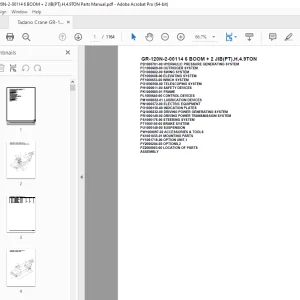 Tadano Crane GR-120N-2-00114 6 BOOM + 2 JIB(PT),H,4.9TON Parts Manual PDF