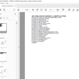 Tadano Crane GR-120N-2-00123 6 BOOM + 2 JIB(PT),X,12TON Parts Manual PDF