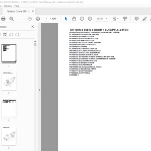 Tadano Crane GR-120N-2-00213 6 BOOM + 2 JIB(PT),X,4.9TON Parts Manual PDF